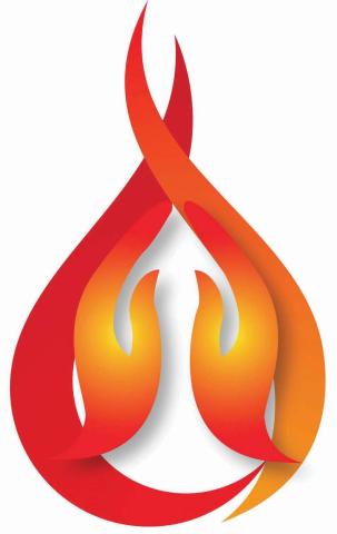 Praying hands with flames graphic