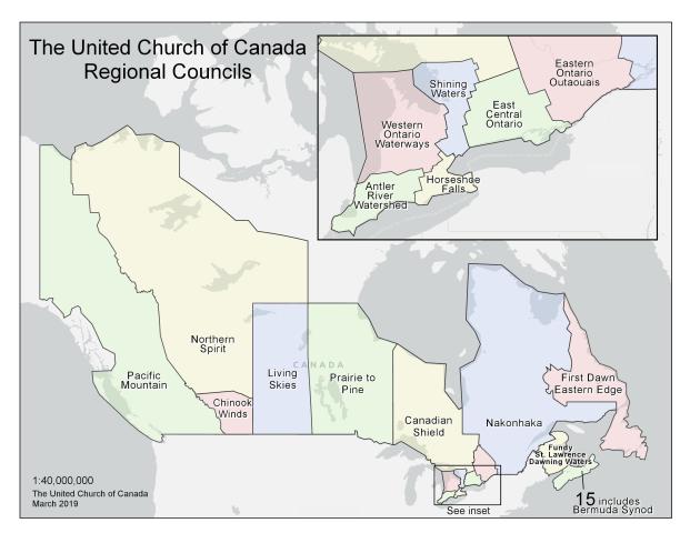 Map of United Church of Canada regional councils