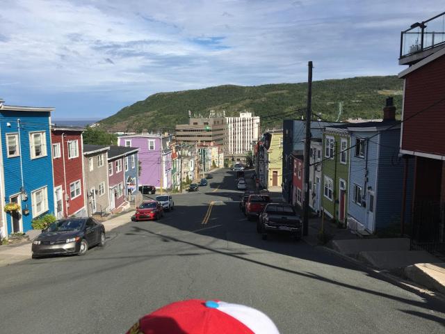 A view of the colourful streets of Gander, Newfoundfound from the perspective of a GC43 Pilgrim.
