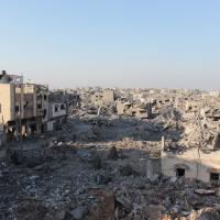 Ruins of destroyed buildings in Gaza