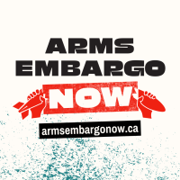 A graphic with the words Arms Embargo Now
