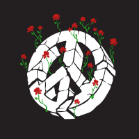 A peace sign with flowers growing from it