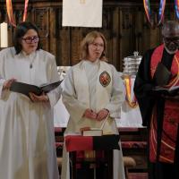 Carmen Lansdowne, Kimberly Heath, and Michael Blair at the installation service at Knox United Church