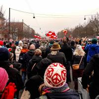 A protest in a street in Copenhagen in support of Greenland