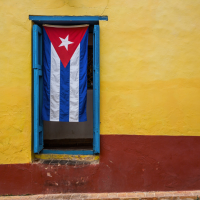 Cuban flag in a window