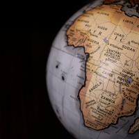 A globe turned to show Africa to the viewer
